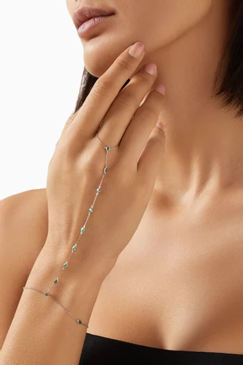 Emerald Hand Chain Bracelet in 18kt White Gold