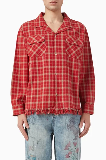 Raw-cut Plaid Fringed Shirt