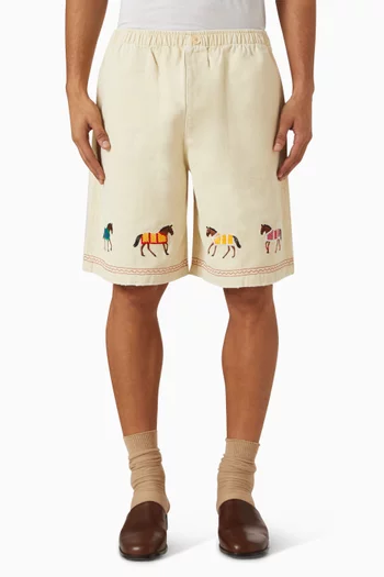 Embroidered Horse Shorts in Cotton