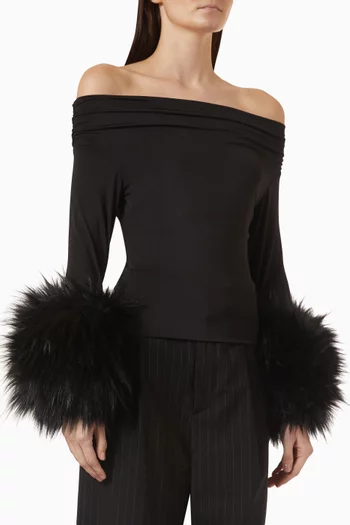 Tyla Faux Fur-trim Top in Jersey