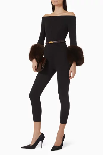 Amelia Faux Fur-trim Jumpsuit in Jersey