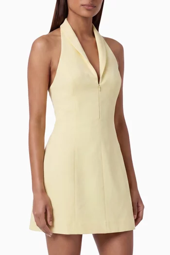 Zip-collar Mini Dress in Cotton Blend