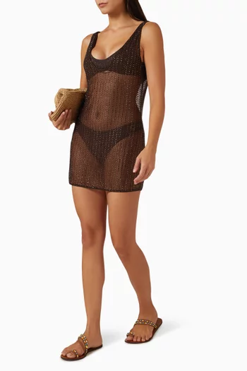 Malibu Pinstripe Rhinestone Mini Dress in Tulle