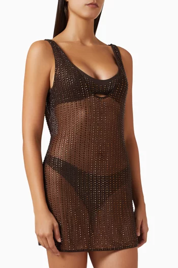 Malibu Pinstripe Rhinestone Mini Dress in Tulle