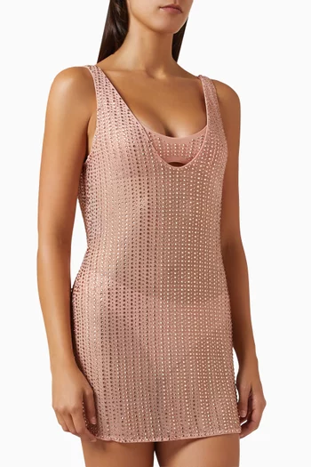 Malibu Pinstripe Rhinestone Mini Dress in Tulle