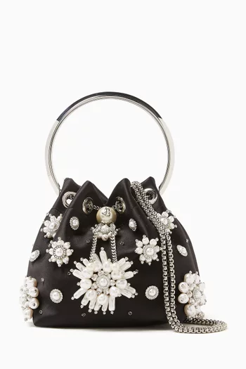 Bon Bon Embellished Bucket Bag in Satin
