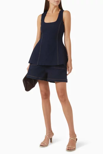 Volume Cinched-waist Top in Denim