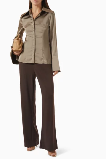 Panelled Bell-sleeve Shirt in Satin