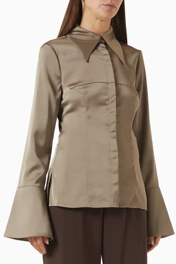 Panelled Bell-sleeve Shirt in Satin
