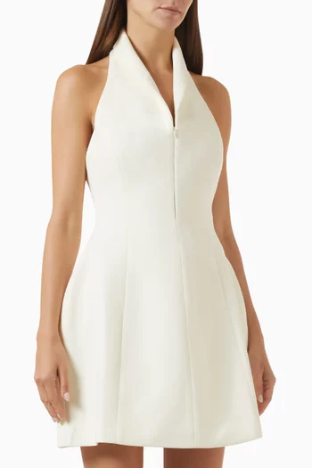 Zip-collar Halter Mini Dress in Cotton-blend