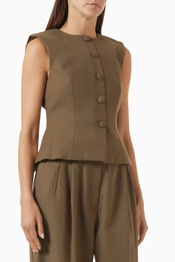 Buttoned Peplum Waistcoat in Cotton-blend