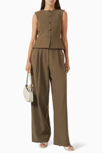 Pleated Wide-leg Pants in Cotton-blend
