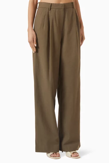 Pleated Wide-leg Pants in Cotton-blend