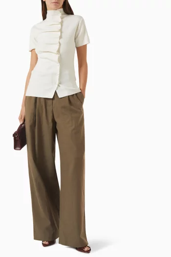 Pleated Cap-sleeve Top in Wool