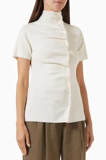 Pleated Cap-sleeve Top in Wool