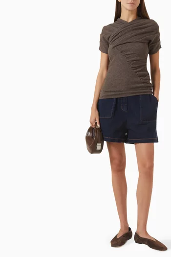 Gathered Wrap Top in Wool-knit
