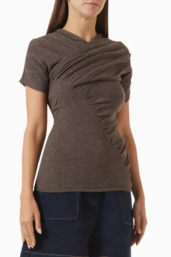 Gathered Wrap Top in Wool-knit