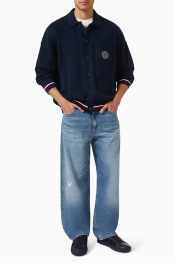 Cable-knit Polo Cardigan in Cotton