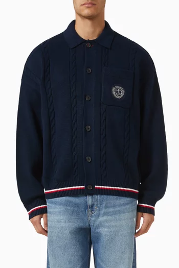 Cable-knit Polo Cardigan in Cotton