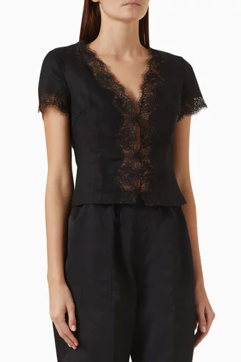 Brynn Lace-trim Top in Linen