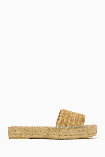 Double Sole Slide Sandals in Raffia