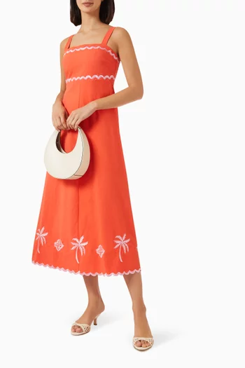 Amaya Embriodered Midi Dress in Cotton