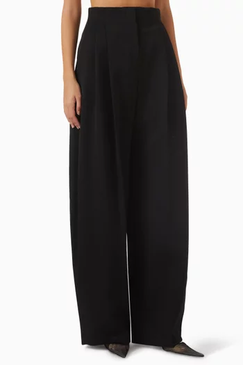 Pleated Barrel-leg Pants in Virgin Wool