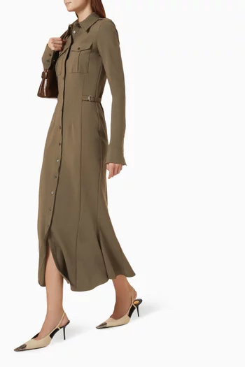 Military Shirtdress in Virgin Wool Blend