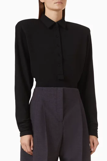 Batsleeve Polo Bodysuit in Virgin Wool-blend