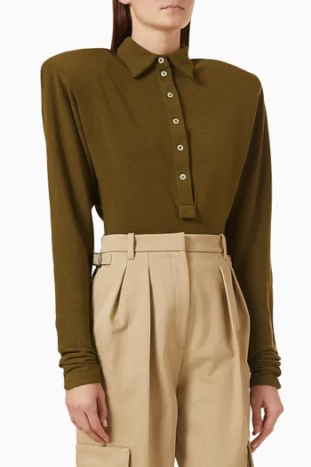 Batsleeve Polo Bodysuit in Virgin Wool-blend