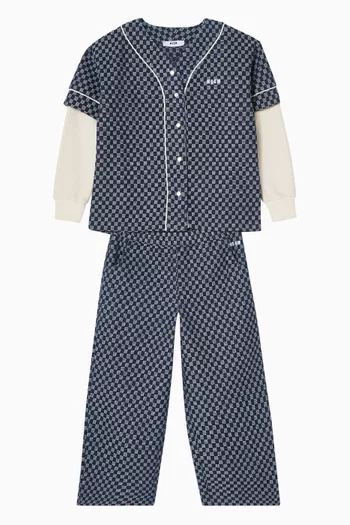 Geometric Grid-print Jeans in Denim