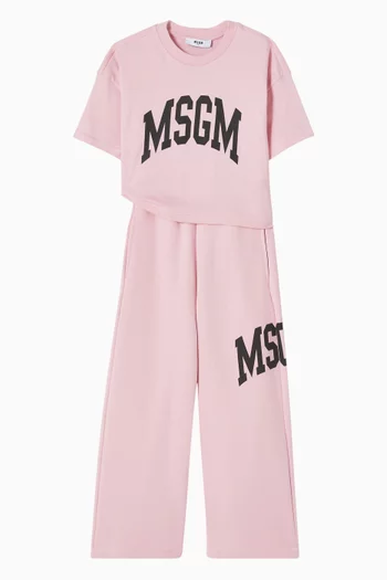 Logo Print Wide-leg Track Pants in Cotton