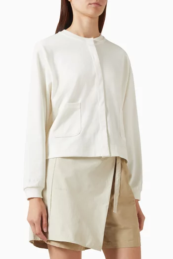 Crewneck Cardigan in Ribbed Cotton