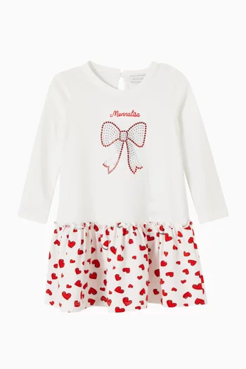 Heart & Rhinestone Bow Dress in Cotton