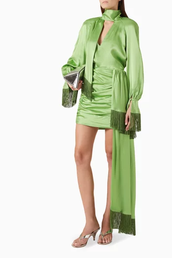 Fringe-hem Mini Skirt in Satin
