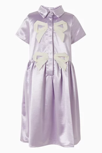 Bow-appliqué Shirt Dress in Satin