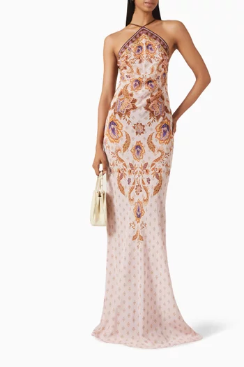 Adeline Scarf-print Maxi Dress in Viscose