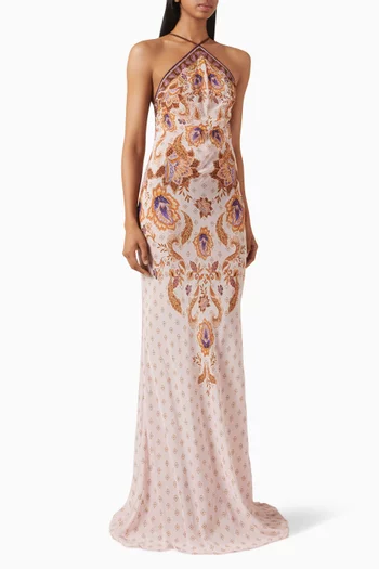 Adeline Scarf-print Maxi Dress in Viscose