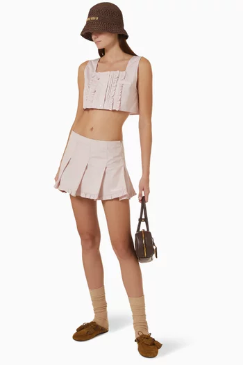 Pleated Mini Skirt in Cotton Poplin