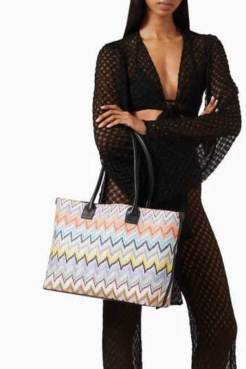 Large Zigzag Tote Bag in Lamé