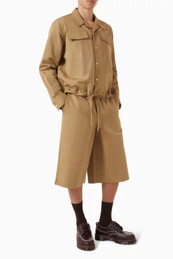 Drawstring Shirt in Cotton & Linen Canvas