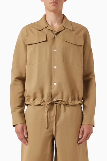 Drawstring Shirt in Cotton & Linen Canvas