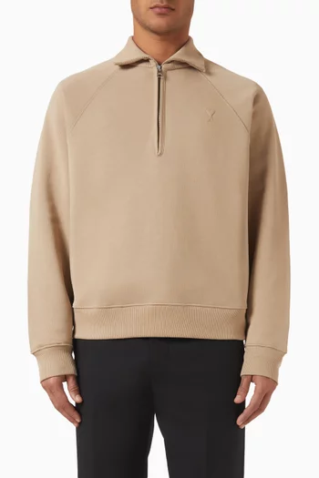 Embossed Ami de Coeur Zip Sweatshirt in Loopback Fleece