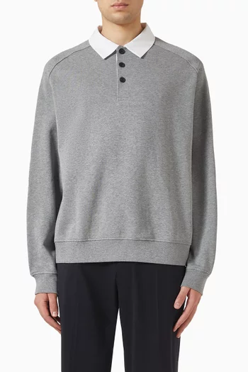 Contrast Collar Polo T-shirt in Cotton-knit