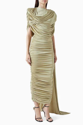Khara Sculpted Draped Midi Dress in Jersey