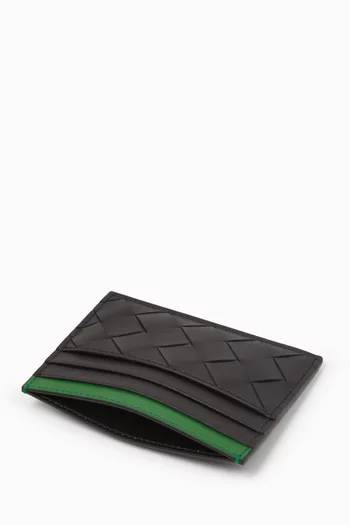 Colour-block Credit Card Case in Intrecciato Leather