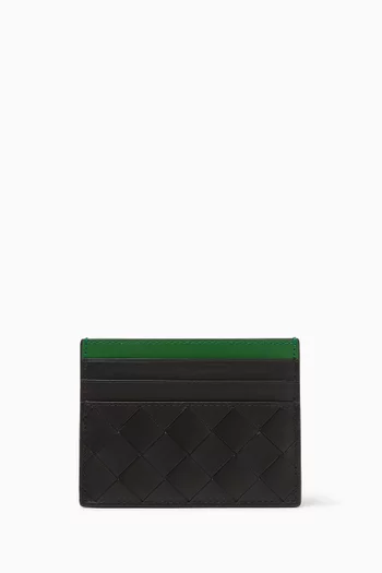 Colour-block Credit Card Case in Intrecciato Leather