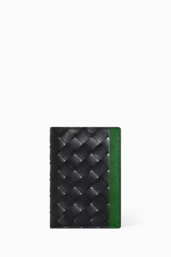 Colour-block Passport Case in Intrecciato Leather