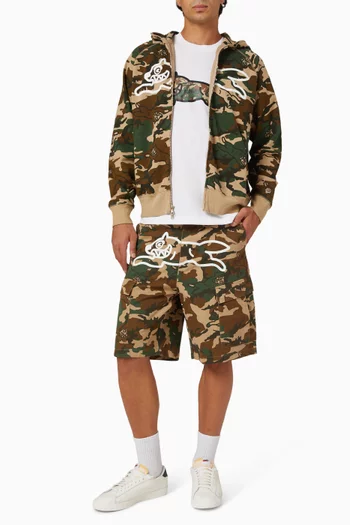 Running Dog Woodland Camo Cargo Shorts in Cotton