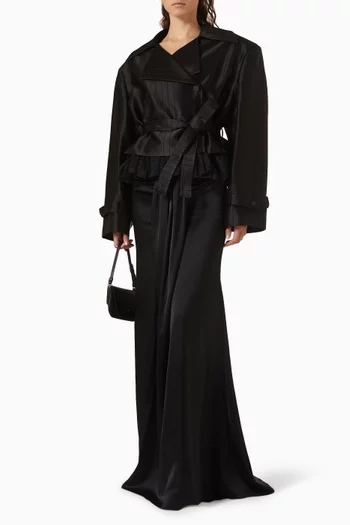 Lace-trim Belted Jacket in Satin